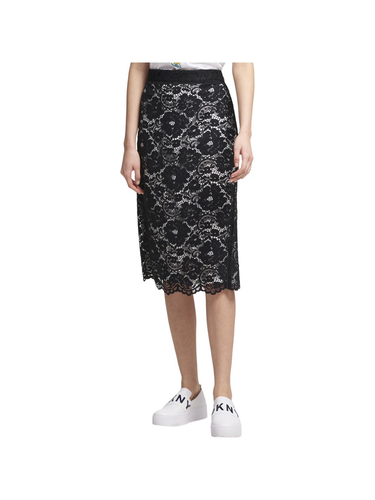 DKNY Womens Black Lace Below The Knee Pencil Wear To Work Skirt Size: 6